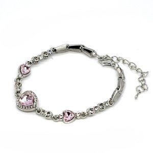 Bracelet Pink Glass Heart, Silver Lobster Clasp. Adjustable.